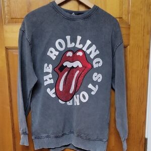 Zara X The Rolling Stones Rhinestone Fleece Pullover Sweatshirt Gray size 13-14